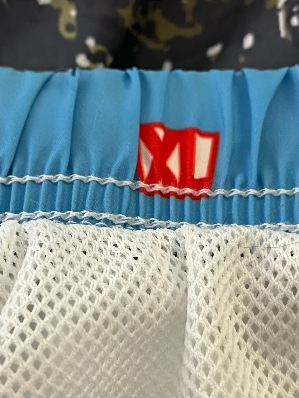 Graphic Fish Print Swim Trunks Drawstring Mesh Lined Blue XL